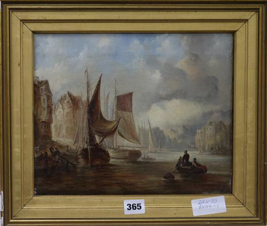 19th century English School Shipping in harbour 24 x 30cm